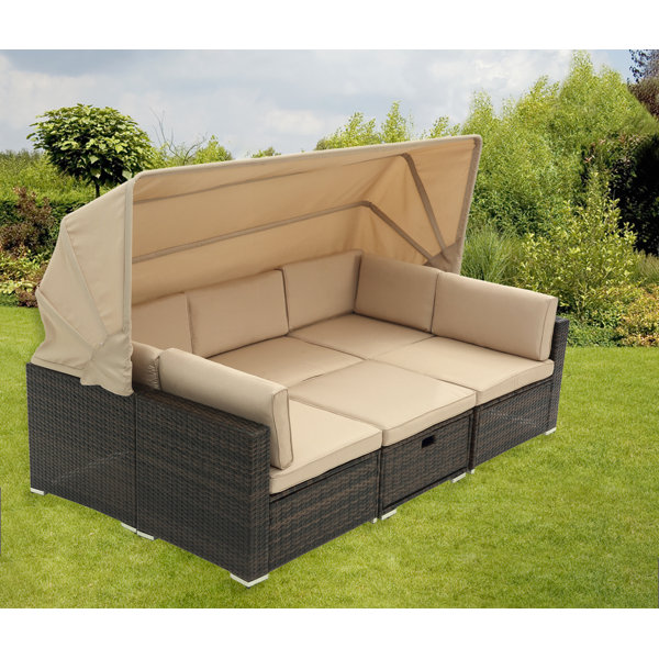 Latitude Run® Sectional Seating Group with Cushions, Modular Wicker
